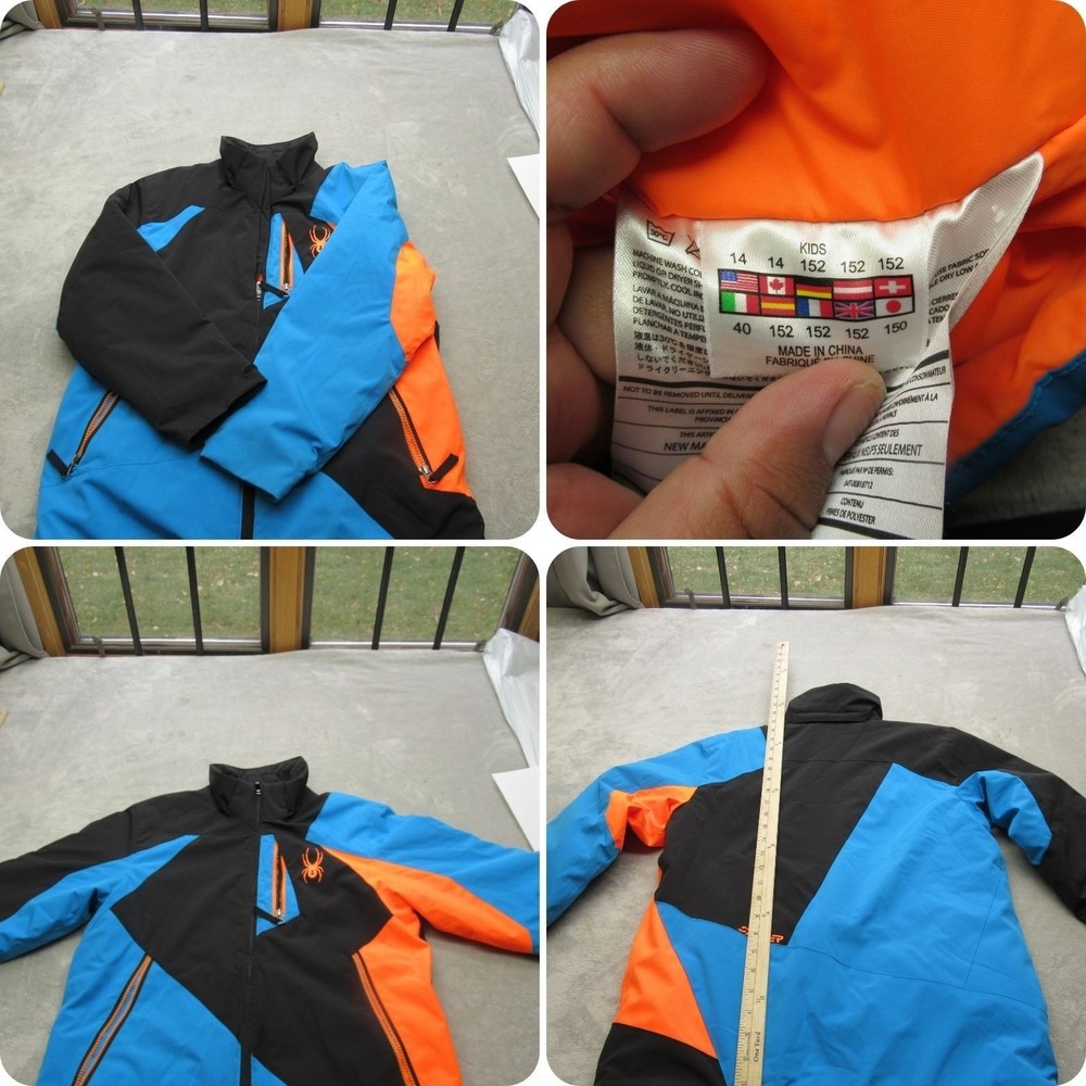 Spyder Jacket Kids 14 Black Blue Orange Colorblock Pockets Full Zip Ski Snow